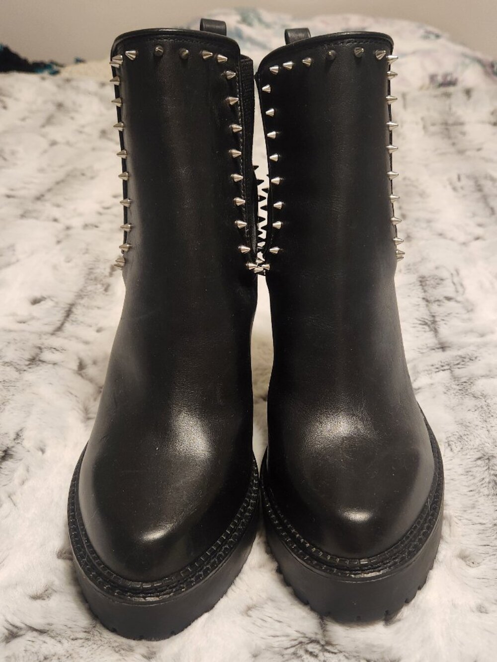 Gianni Bini Black Studded Platform Chelsea Ankle Boots Chunky Heel Size 8.5